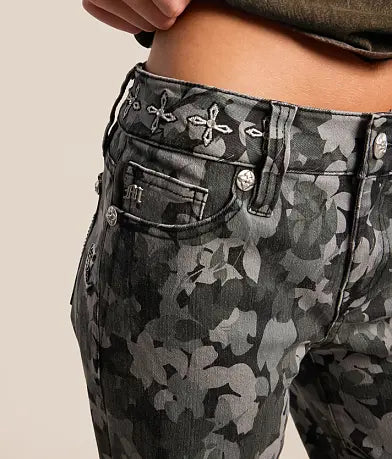 Floral Mid-Rise Wide Leg Stretch Jean