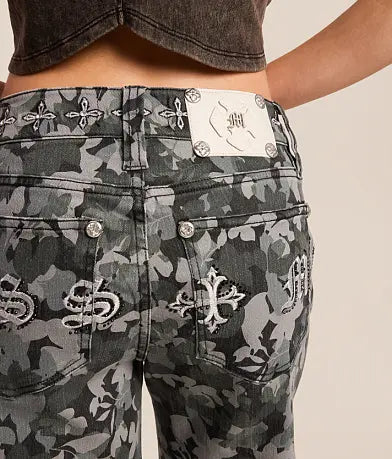 Floral Mid-Rise Wide Leg Stretch Jean