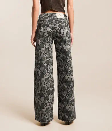 Floral Mid-Rise Wide Leg Stretch Jean
