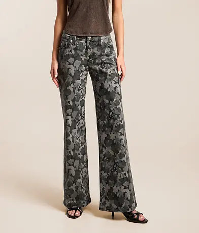 Floral Mid-Rise Wide Leg Stretch Jean