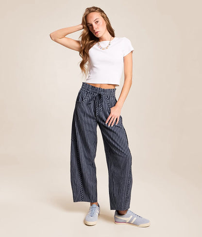 High Rise Striped Barrel Pant